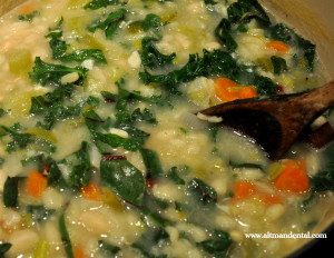beans and greens soup in pot