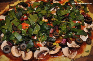 cauliflower pizza with greens