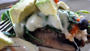portobello with beans, rice, cheese, greens