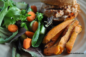 Thyme Roasted Sweet Potato Fries with turkey burger
