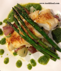 fish with raw celery parsley sauce