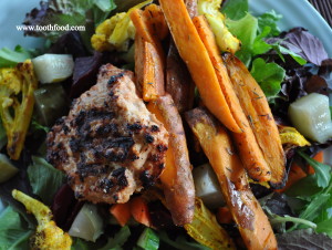 Thyme Sweet Potato Fries and turkey burger salad