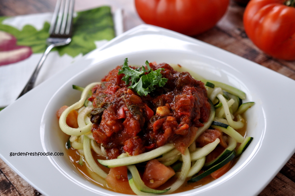 Garden Fresh Sauce On Top of Zucchini Noodles