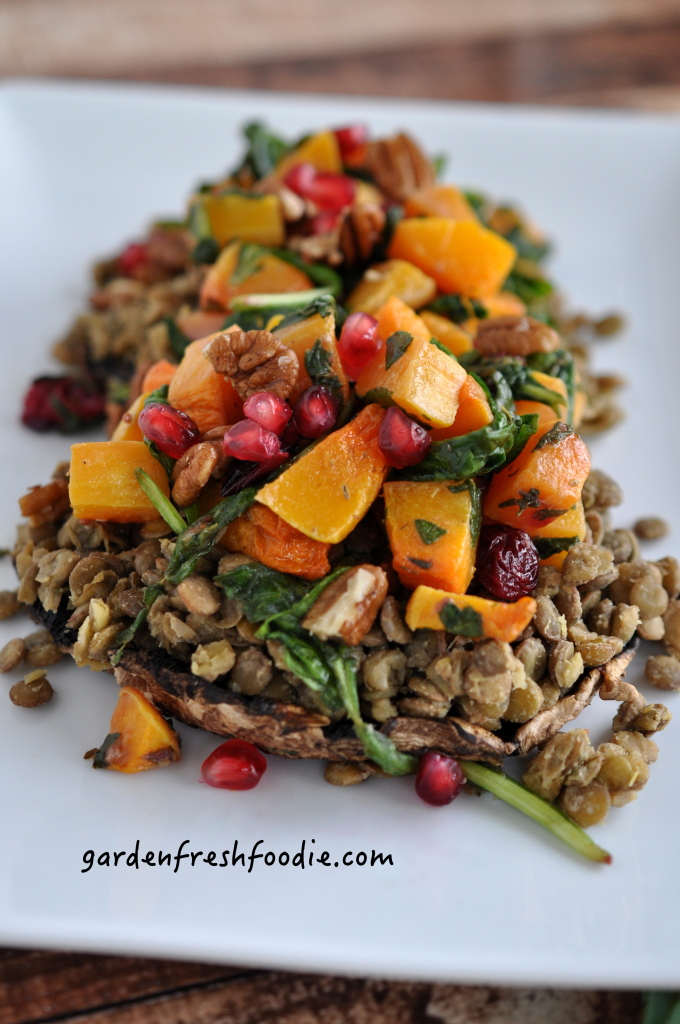 Roasted Butternut Squash Lentil Salad On Portobellos
