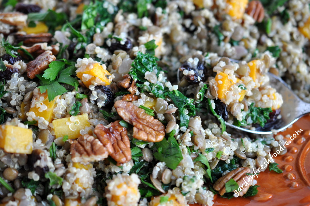 Spoon of Roasted Butternut Squash Quinoa Salad