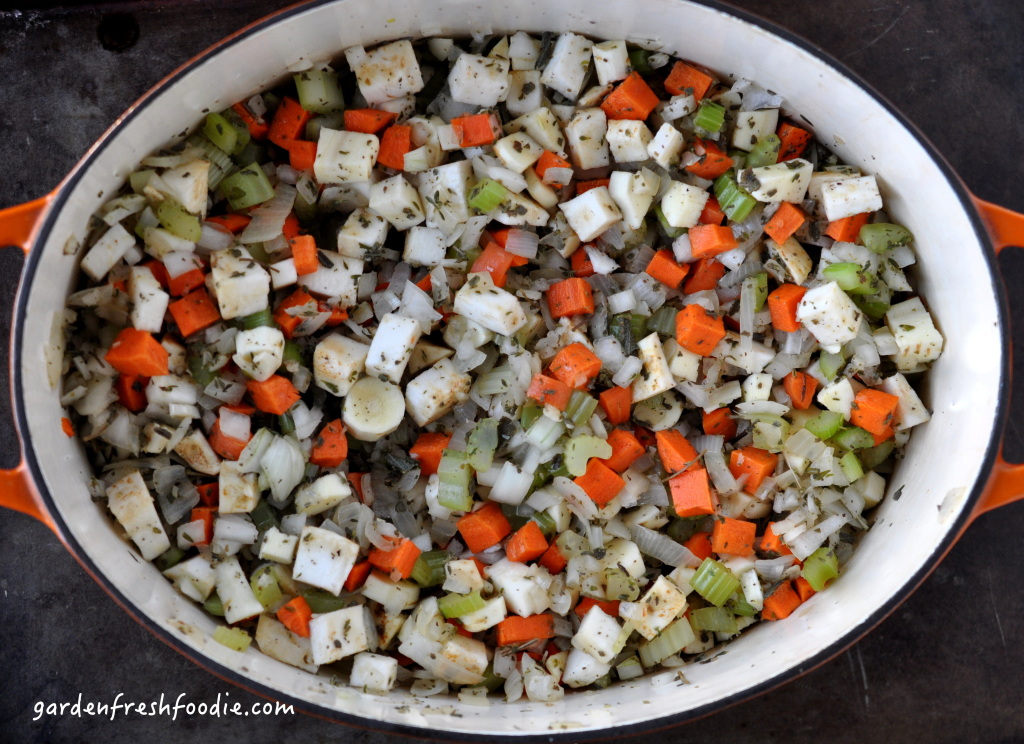 Adding Soup Ingredeints for White Bean & Sage Soup