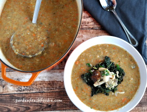 Creamy White Bean Soup Topped With Garlicky Mushrooms