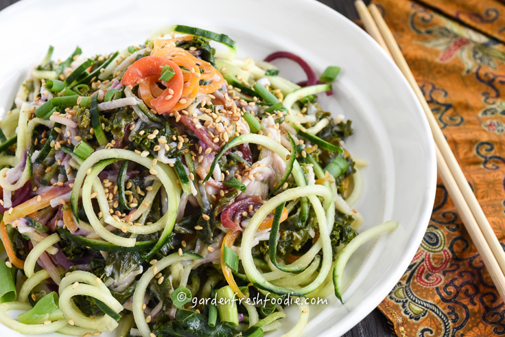 Bowl of Cucumber Noodle Salad With Miso Dressing