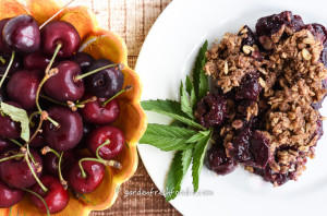 Slice of Cherry Cobbler and Bowl of Local Cherries