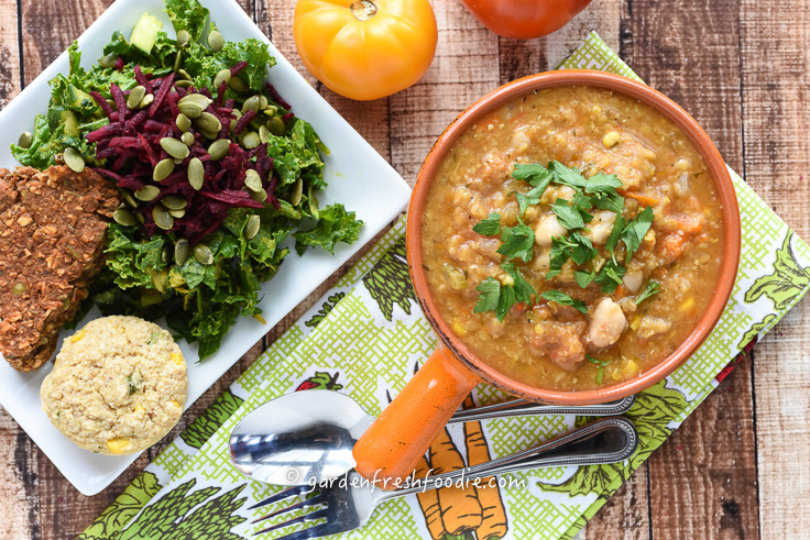 Italian Curry Red Lentil Soup With Cannellini Beans Served With Salad