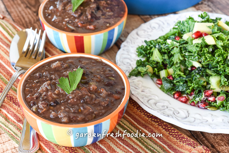 Bowls of Caribbean Black Bean Soup and Salad