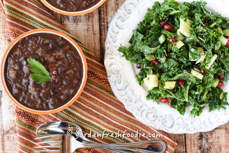 Caribbean Black Bean Soup & Massaged Winter Kale Salad