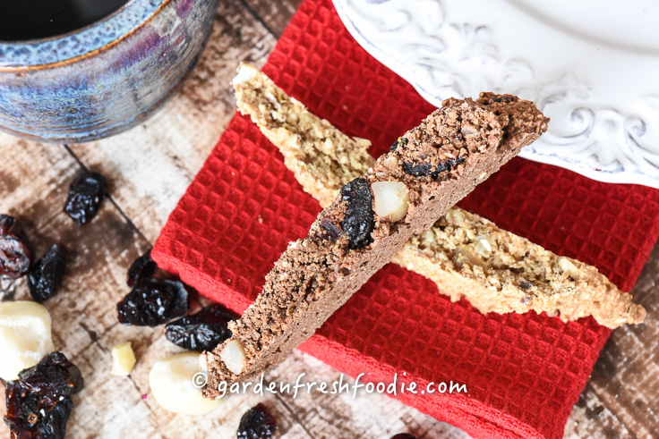 Gluten Free Chocolate Macadamia Nut and Ginger Hazelnut Biscotti