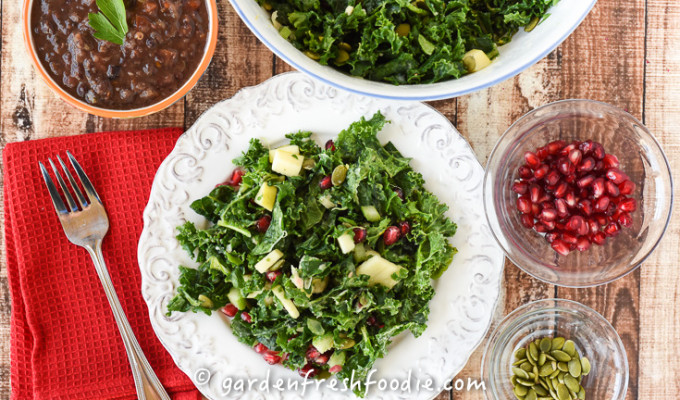 Massaged Winter Kale Salad With Fresh Pomegranates & Caribbean B