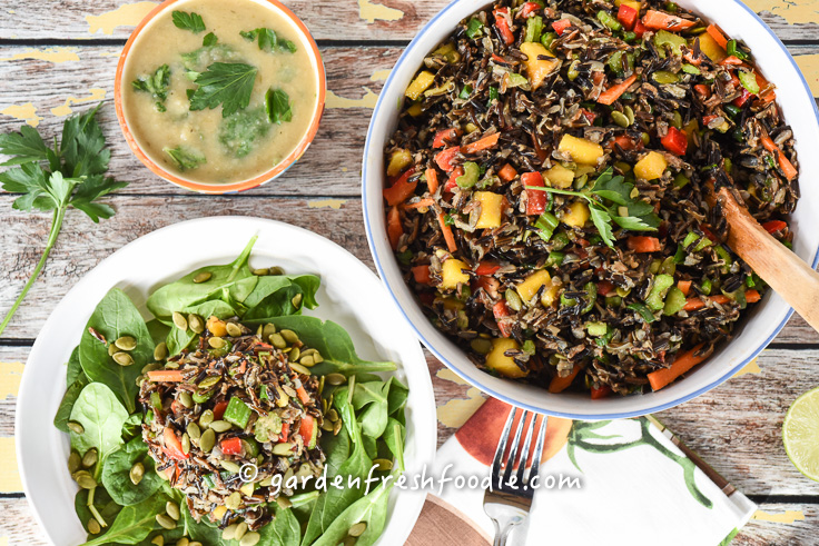 Rainbow Rice Salad with White Bean and Root Veggie Soup