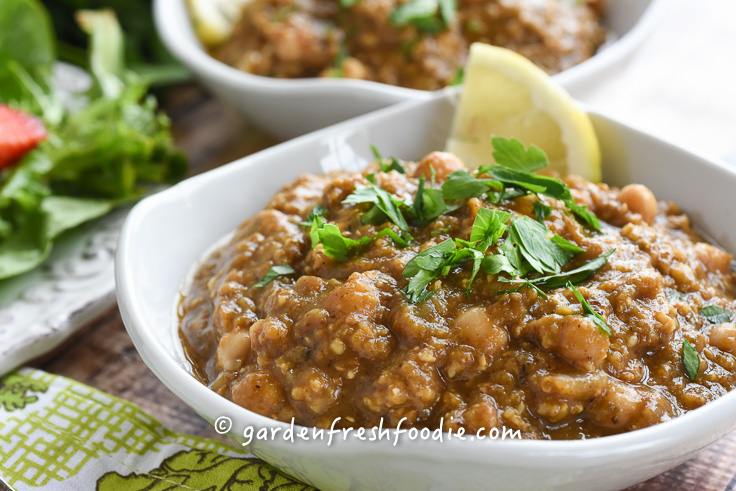 Up-close Bowl of Chana Masala Lentils With Millet