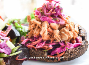 Vegan Pulled Jackfruit On Grilled Portabella Mushroom