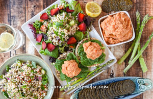 Oil Free Roasted red pepper hummus with Buckwheat Tabbouleh