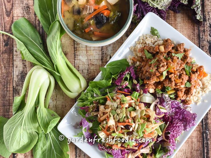 OIl Free Apple Slaw with Asian Sloppy Joes and Miso Soup
